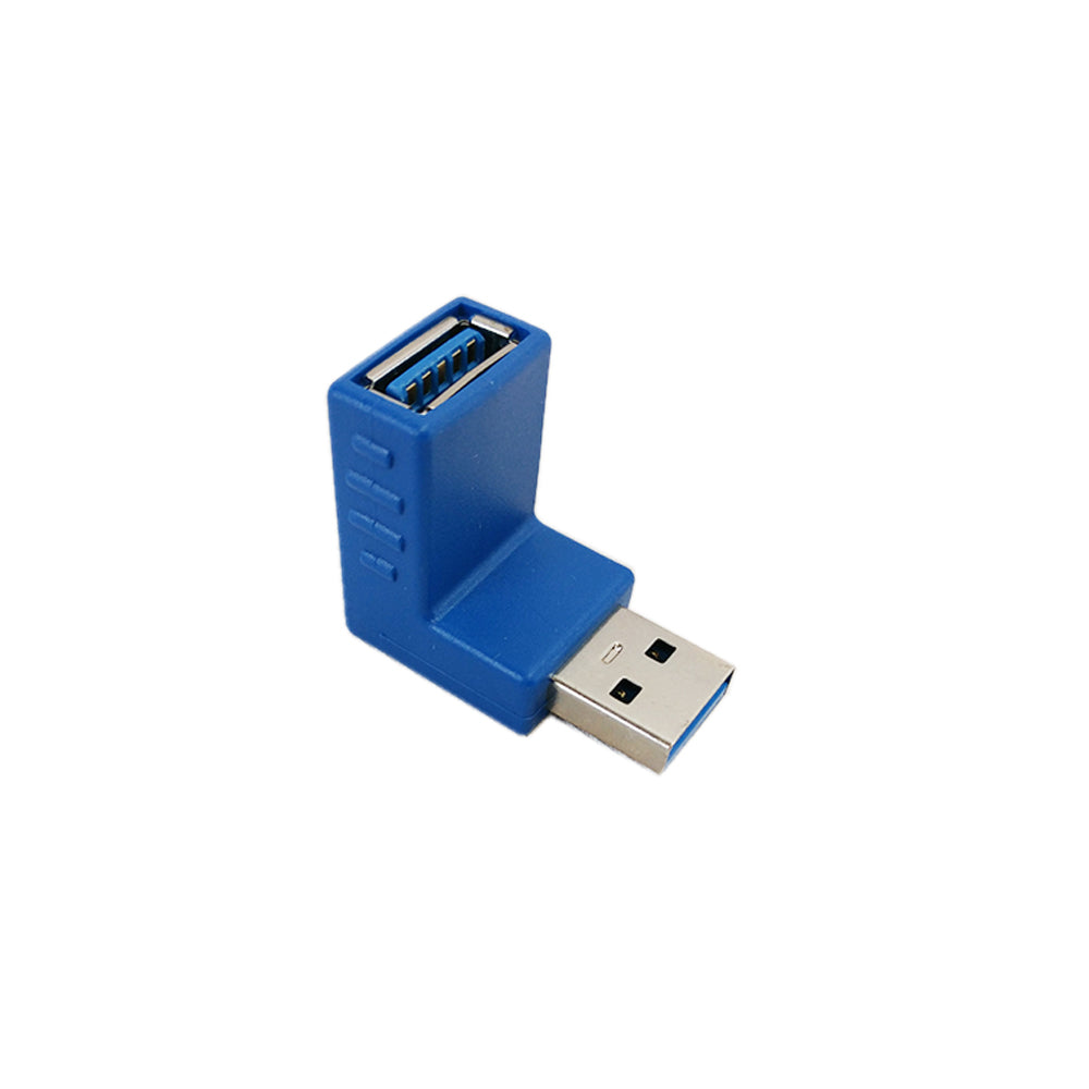 USB 3.0 A Male to A Female 90 degree Adapter Blue