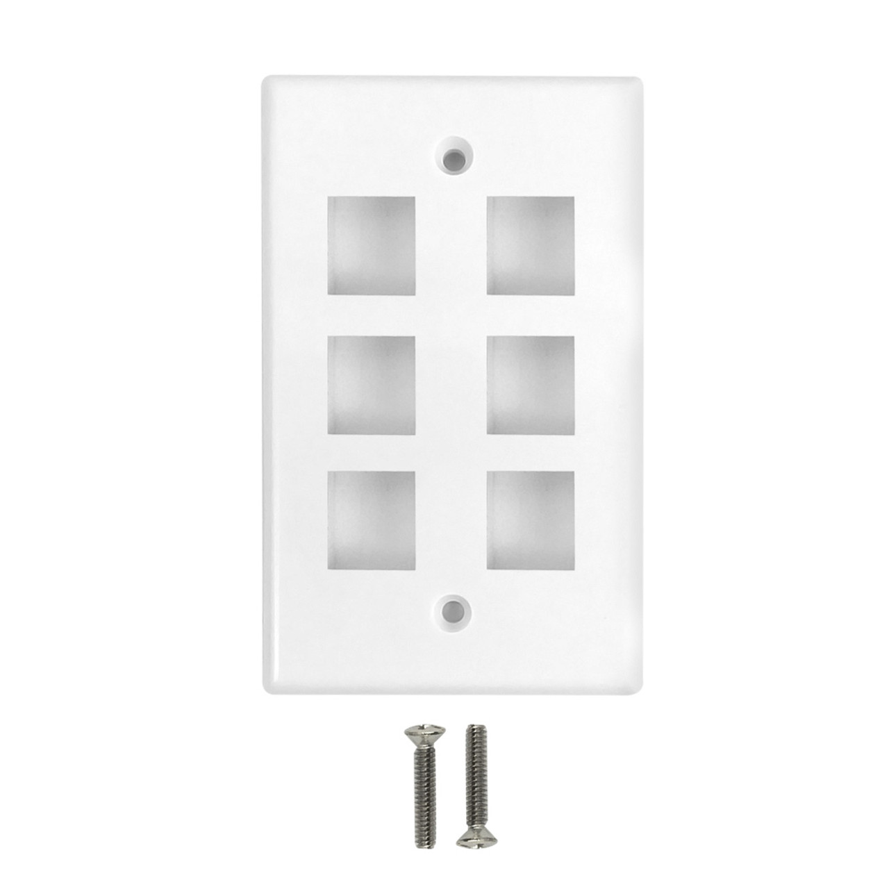 Wall Plate Flush Style 6 Port Single Gang Keystone White