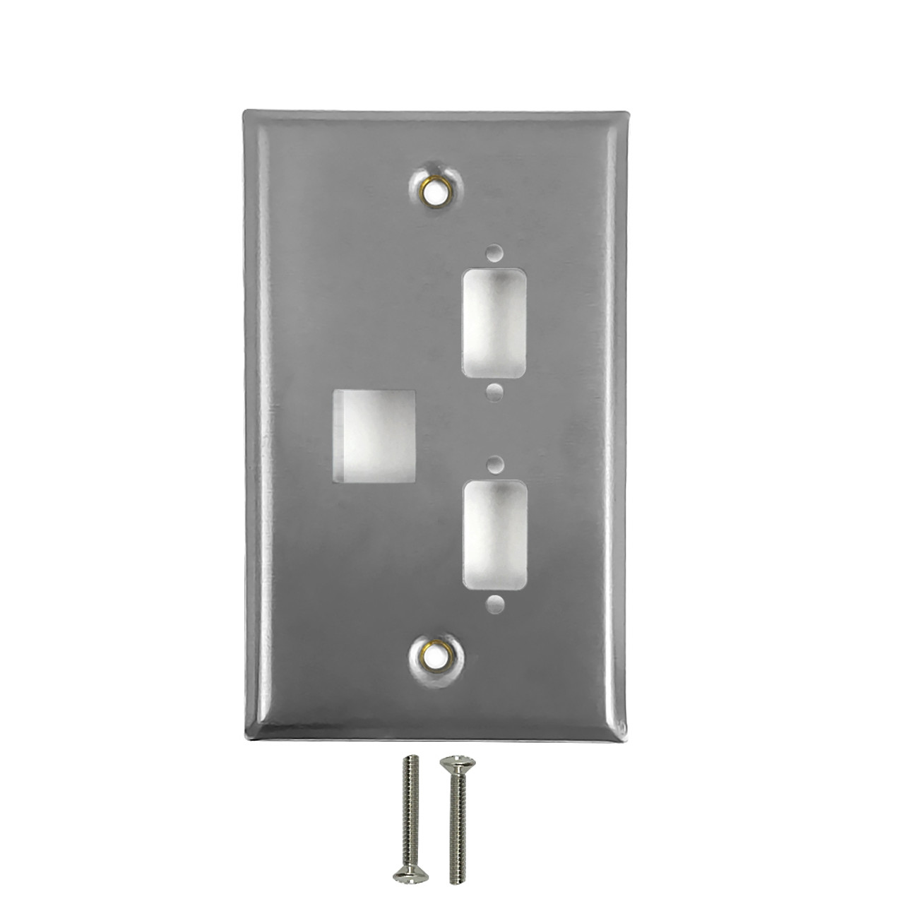 Wall plate Single Gang 2x DB9 1x Keystone Stainless Steel