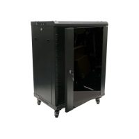 Wall Mount Cabinet 15U x 24″ Depth Glass Door – With Wheels